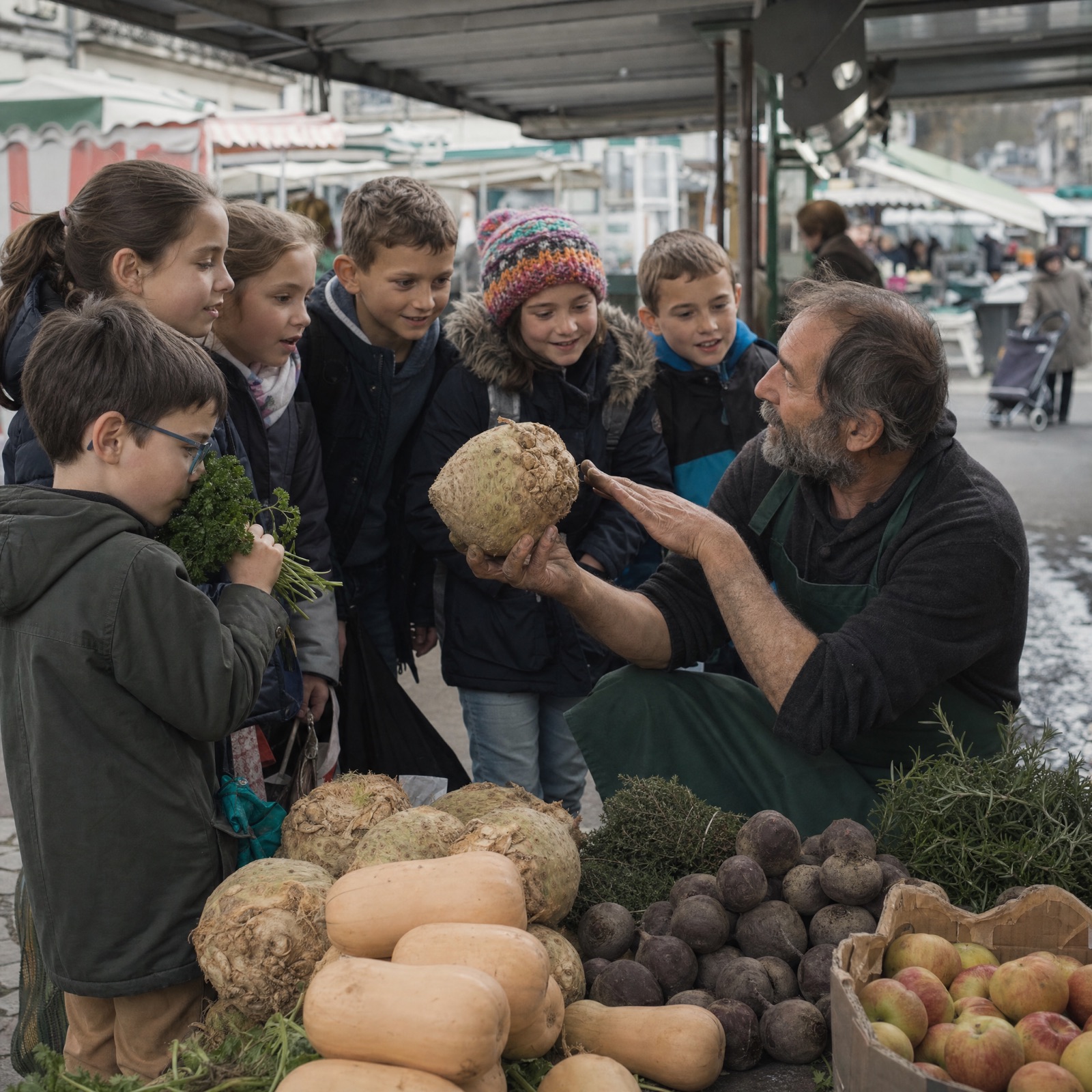 Un enfant explore un fromage du Limousin avec un fromager