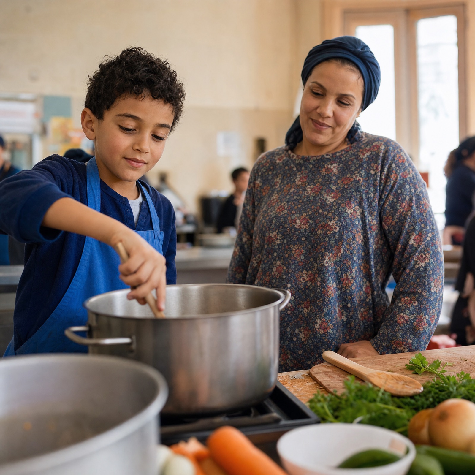 Un jeune garçon verse l'appareil à clafoutis